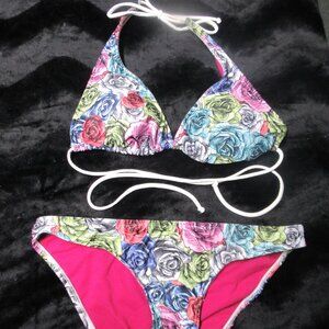 GORGEOUS Colorful Roses Surfside 2pc. Swimwear Bikini Size L